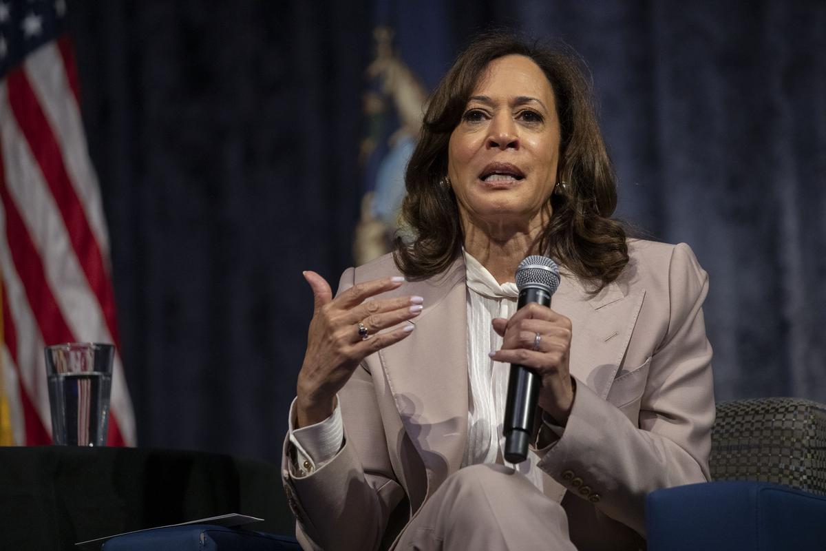  Former Vice President Kamala Harris speaks at the 38th Annual Michigan Democratic Women’s Caucus Legacy Luncheon on April 18, 2026, in Detroit. 