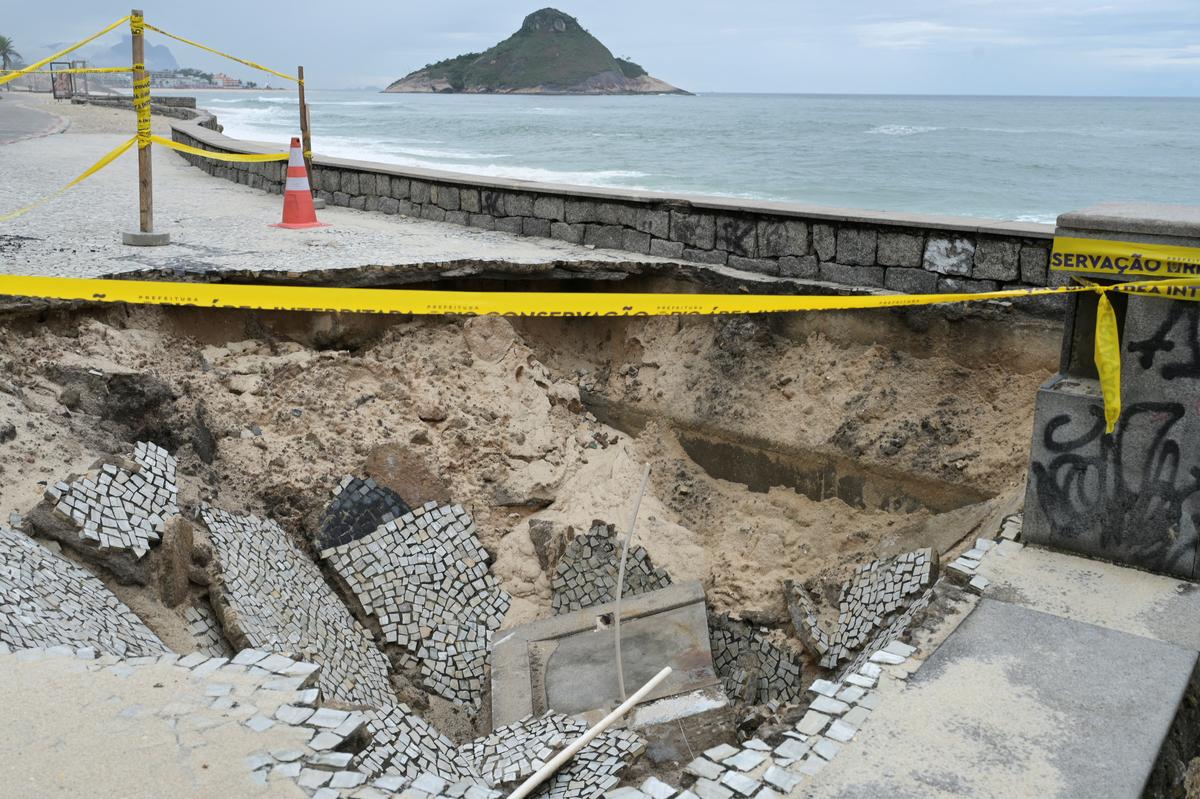 Damage to the Macumba Beach promenade caused by the May 22 storm surge in Recreio dos Bandeirantes, Rio de Janeiro, Brazil, June 2, 2026. REUTERS/Tita Barros