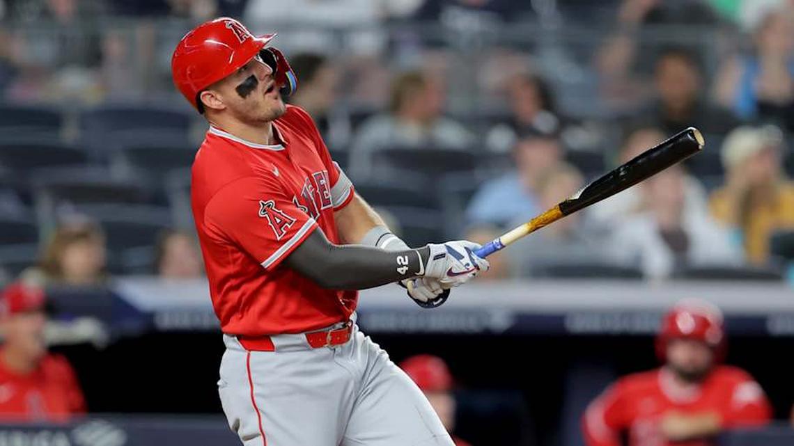  Trout's move back to center field has coincided with a vintage start at the plate. | Brad Penner-Imagn Images 