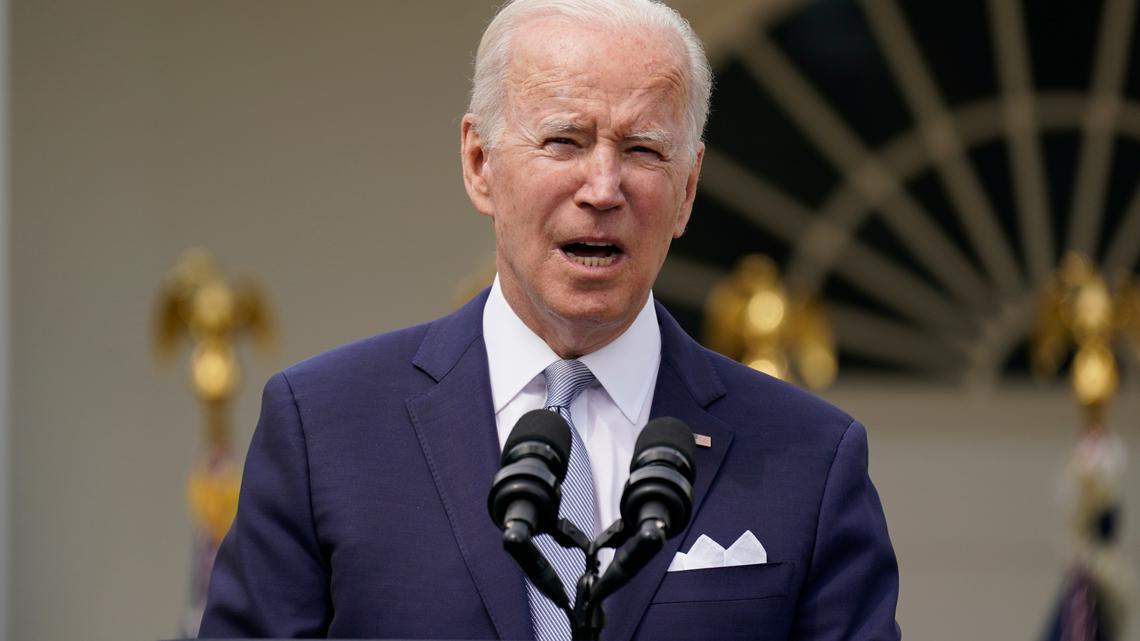 President Joe Biden speaks in the Rose Garden of the White House in Washington, Monday, April 11, 2022.