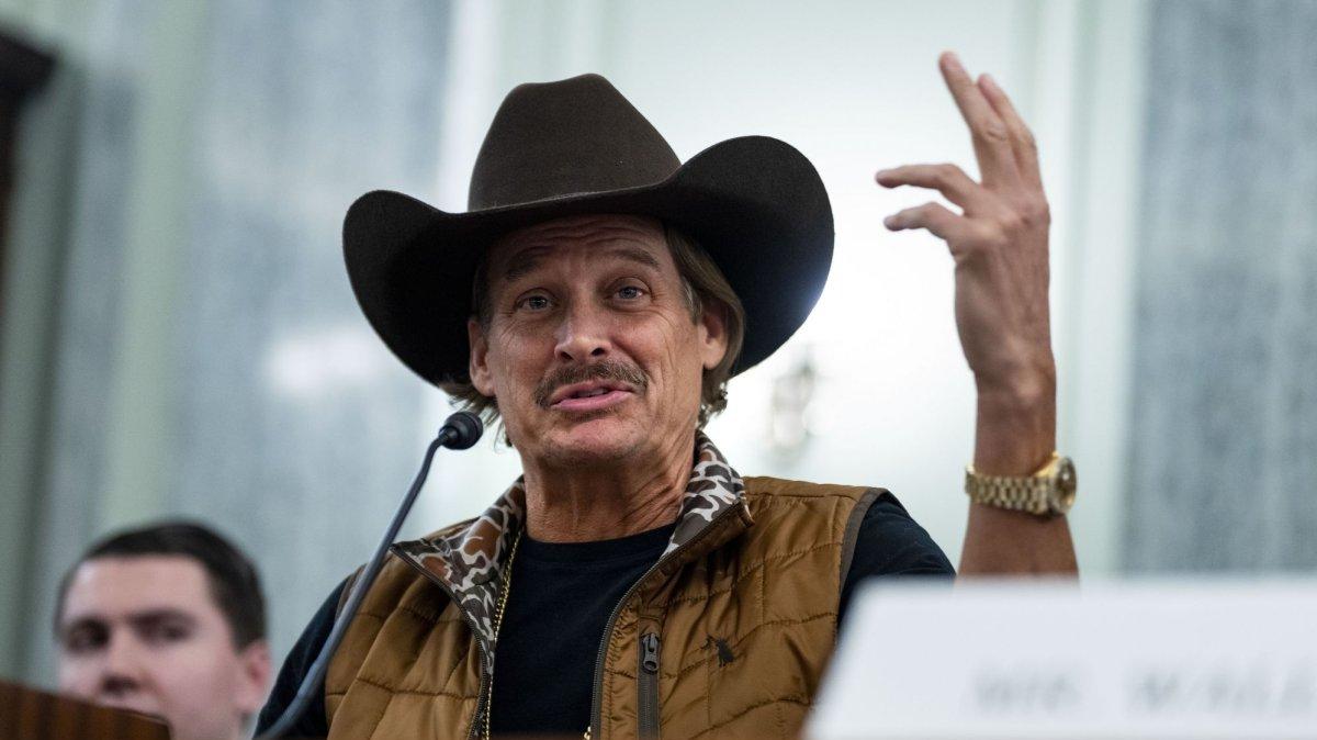 Kid Rock speaks during a Senate Committee on Commerce, Science, and Transportation subcommittee hearing in the Russell Senate Office Building near the U.S. Capitol in Washington, D.C., on January 28. On Monday, he wrote in a U.S. Army Apache helicopter with Defense Secretary Pete Hegseth. File Photo by Bonnie Cash/UPI