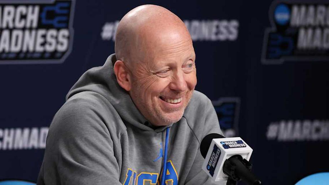  Mar 19, 2026; Philadelphia, PA, USA; UCLA Bruins head coach Mick Cronin speaks with the media before a practice session ahead of the first round of the men's 2026 NCAA Tournament at Xfinity Mobile Arena. Mandatory Credit: Bill Streicher-Imagn Images | Bill Streicher-Imagn Images 