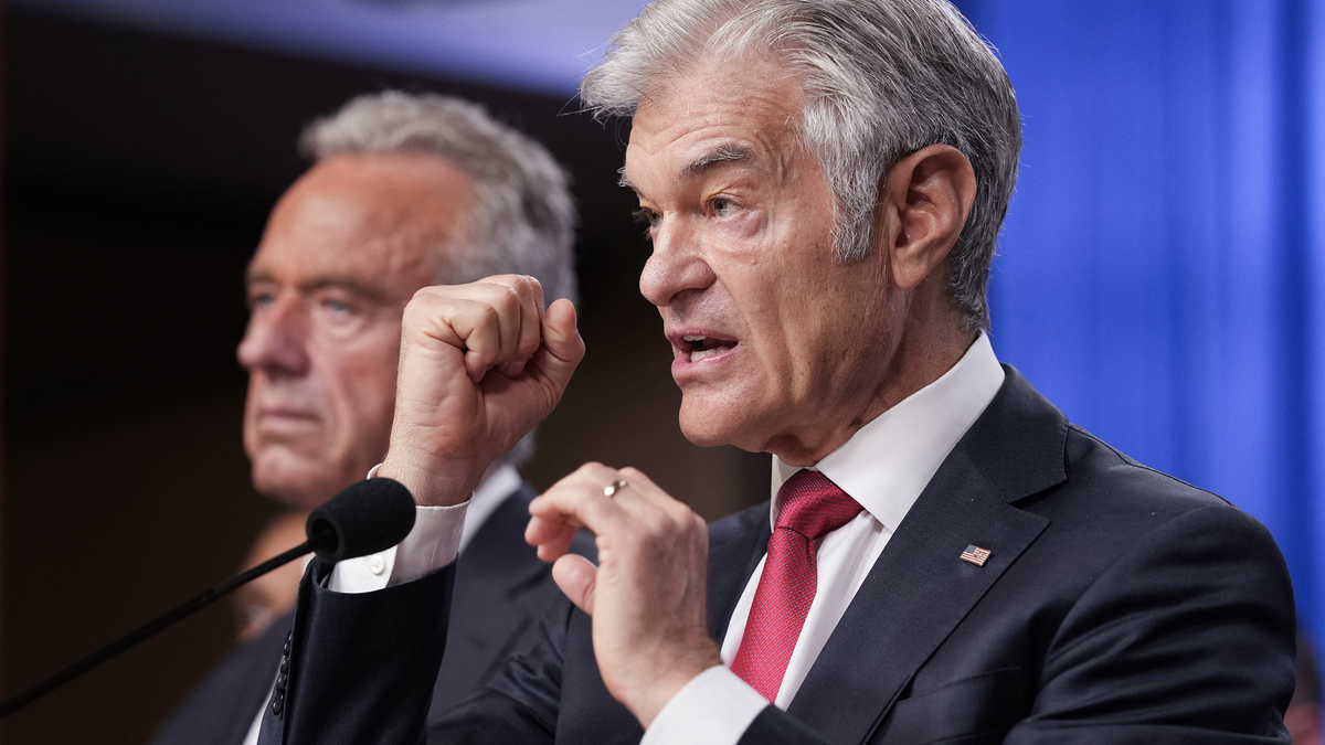 Medicare and Medicaid Administrator Mehmet Oz speaks during a press conference announcing annual healthcare fraud takedown results at the Department of Justice in Washington, D.C., on June 23, 2026.