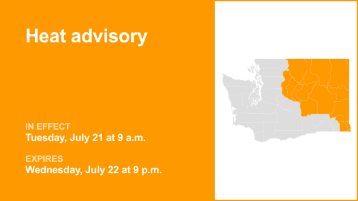 Heat advisory affecting Eastern Washington Tuesday and Wednesday 