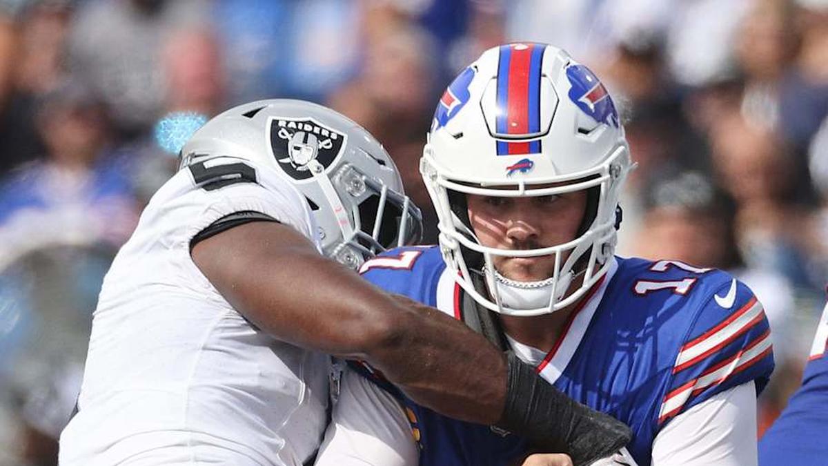  Bills quarterback Josh Allen is sacked by the Raiders | Jamie Germano / USA TODAY NETWORK 