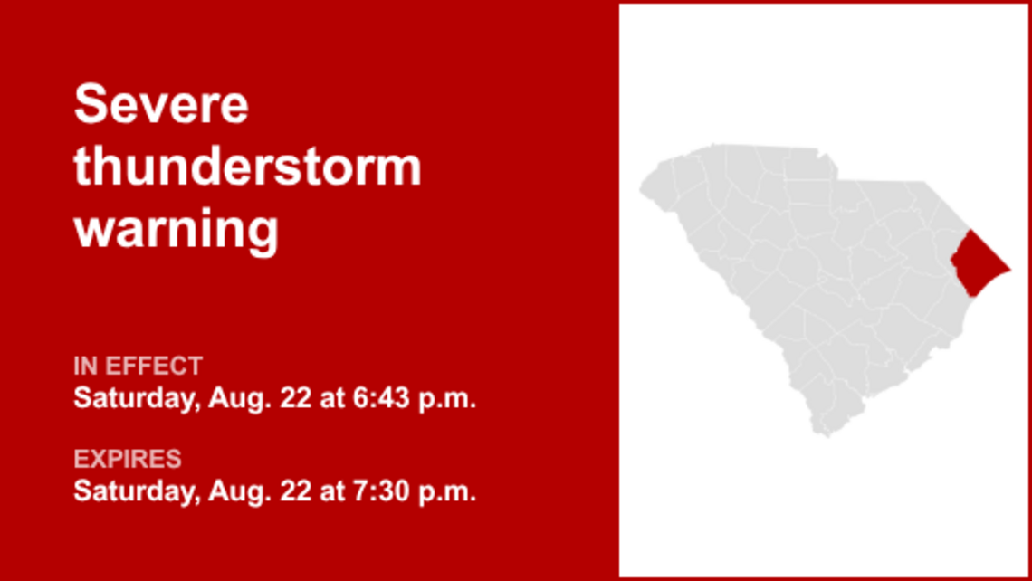 UPDATE: The severe thunderstorm warning for Myrtle Beach area is predicted to expire at 7:30 p.m. 