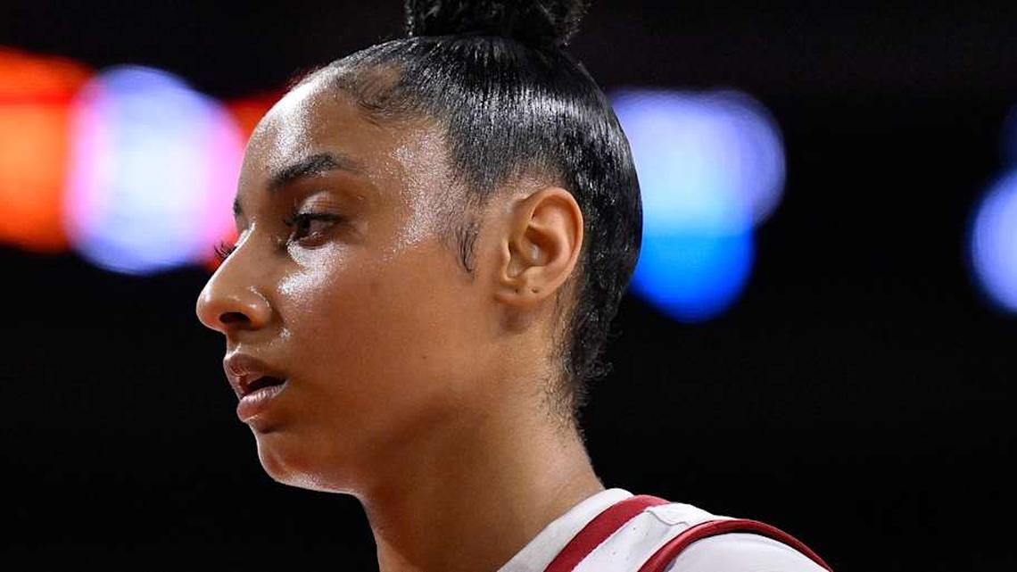  Mar 22, 2025; Los Angeles, California, USA; USC Trojans guard JuJu Watkins (12) during the second quarter of an NCAA Tournament game against the UNC Greensboro Spartans at Galen Center. Mandatory Credit: Robert Hanashiro-Imagn Images | Robert Hanashiro-Imagn Images 