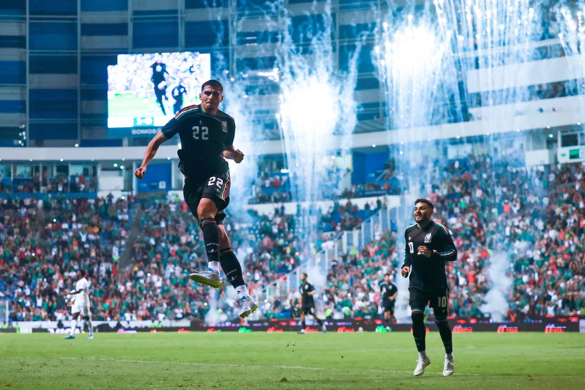 Guillermo Martínez of Mexico celebrates after scoring the team's second goal during the international friendly match between Mexico and Ghana at Estadio Cuauhtémoc on May 22, 2026 in Puebla, Mexico. (Photo by Hector Vivas/Getty Images) Photo by Hector Vivas/Getty Images