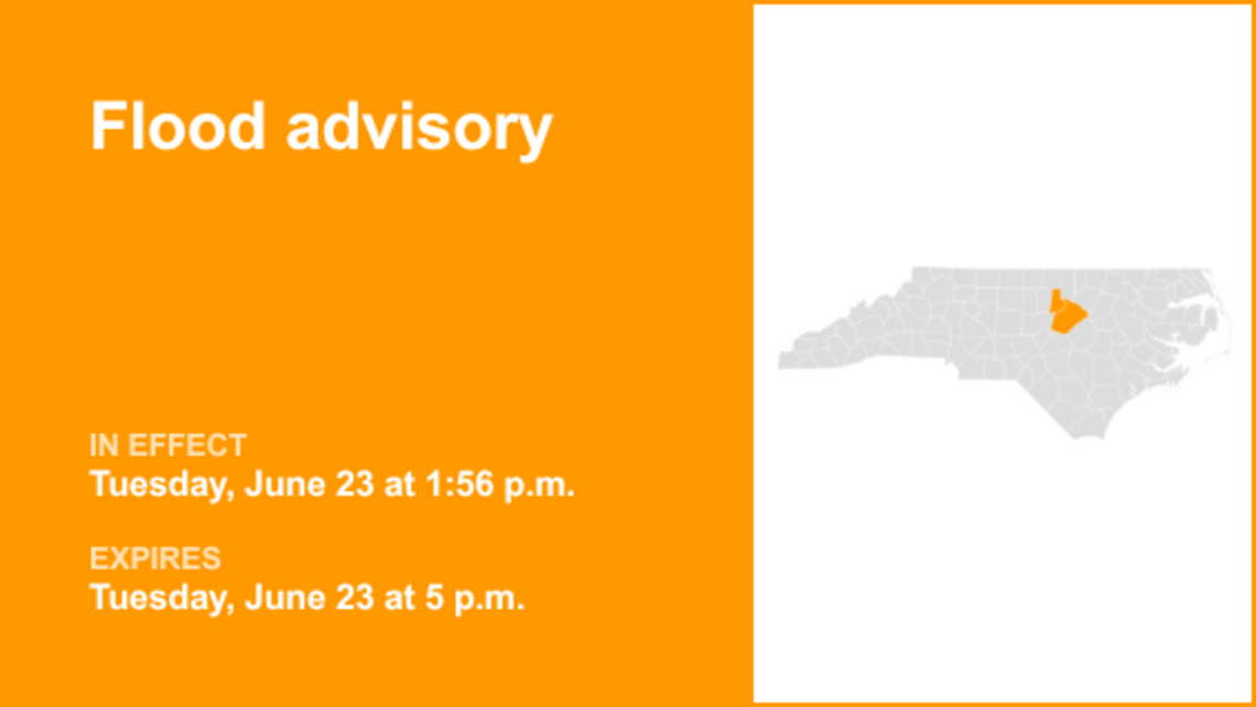 Flood advisory affecting Durham and Wake counties until early Tuesday evening 