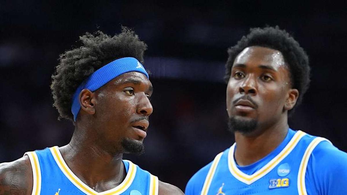  Mar 22, 2026; Philadelphia, PA, USA; UCLA Bruins forward Eric Dailey Jr. (3) reacts against the UConn Huskies in the first half during a second round game of the men's 2026 NCAA Tournament at Xfinity Mobile Arena. Mandatory Credit: Kyle Ross-Imagn Images | Kyle Ross-Imagn Images 