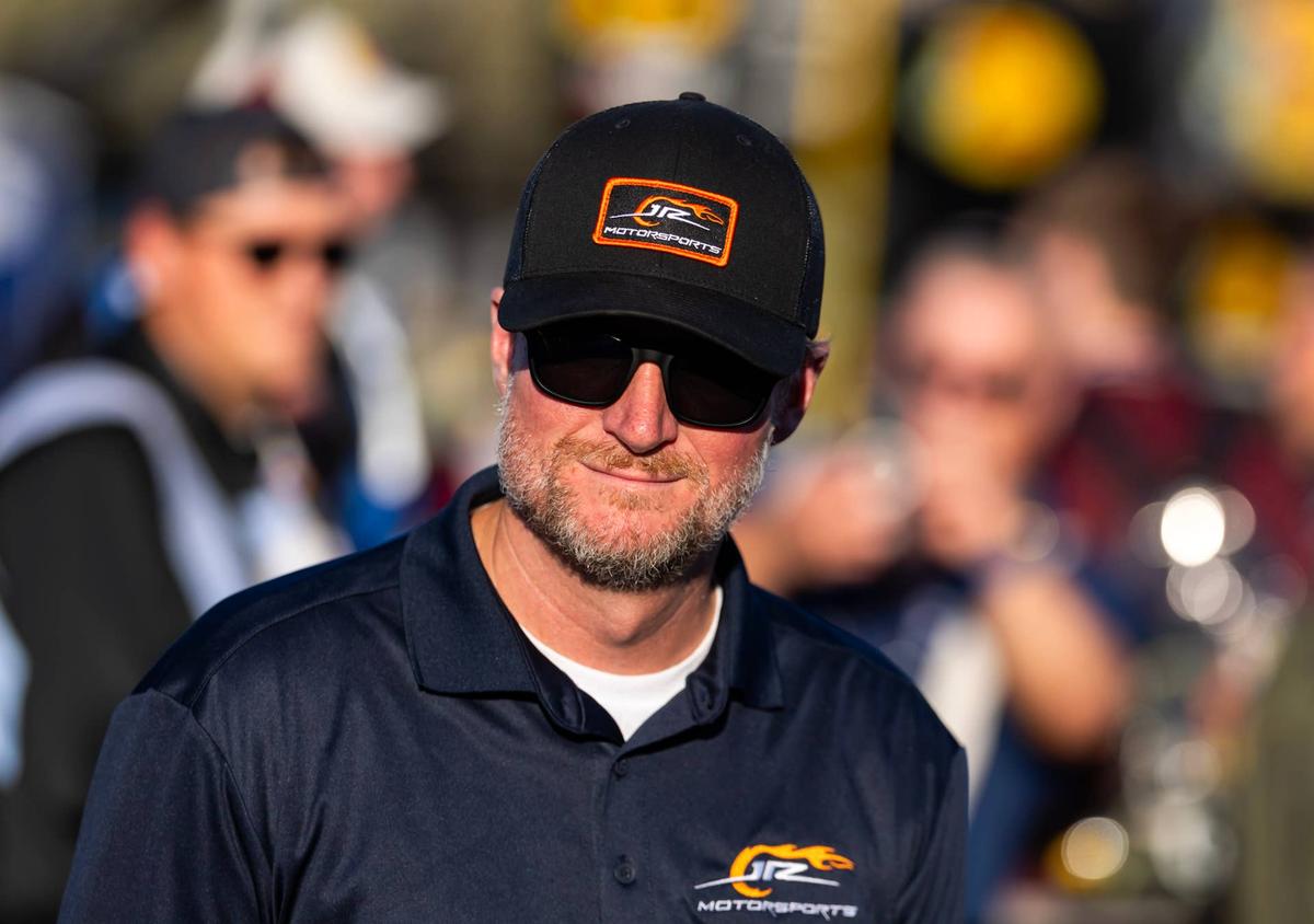  Nov 1, 2025; Avondale, Arizona, USA; NASCAR Xfinity Series team owner Dale Earnhardt Jr during the Xfinity Series Championship race at Phoenix Raceway. Mandatory Credit: Mark J. Rebilas-Imagn Images 