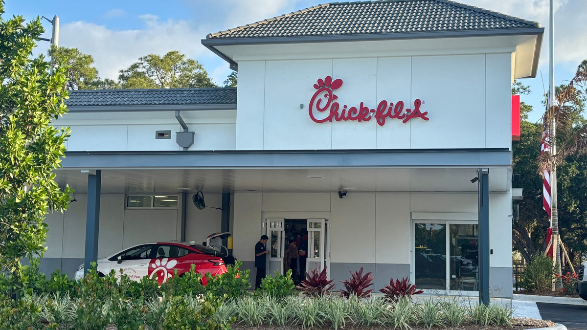 A Chick-fil-A restaurant sits at the northeast corner of Hypoluxo Road and Military Trail near Lake Worth Beach in Palm Beach County.