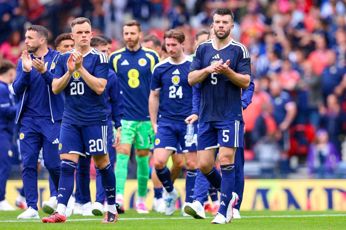  Glasgow, United Kingdom - May 30: Lawrence Shankland of Scotland and Grant Hanley of Scotland look on during the international friendly match between Scotland and Curacao at Hampden Park on May 30, 2026 in Glasgow, United Kingdom. (Photo by Ryan Crockett/DeFodi Images/DeFodi via Getty Images) Photo by Ryan Crockett/DeFodi Images/DeFodi via Getty Images