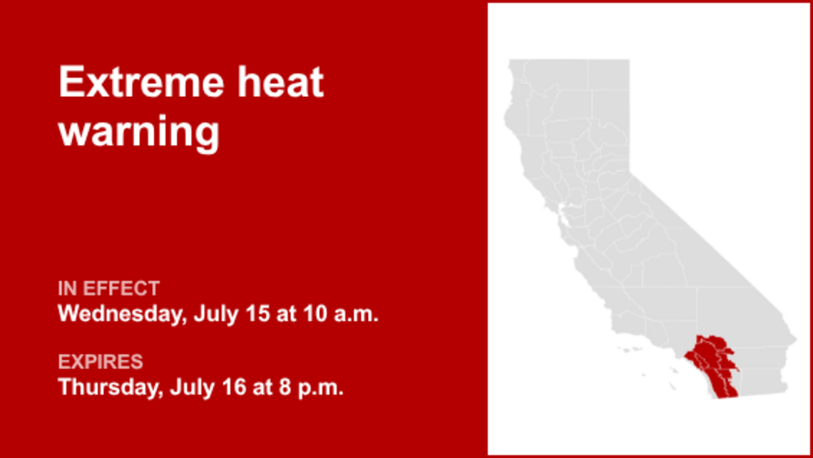 Extreme heat warning in place for Southern California for Wednesday and Thursday 