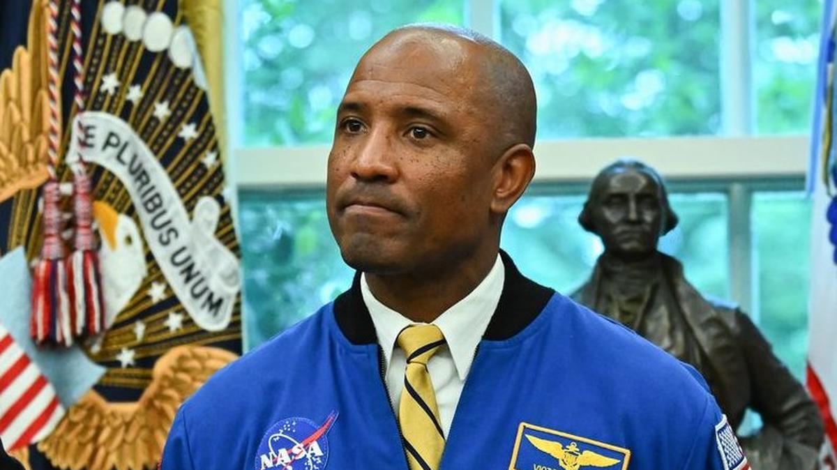 Victor Glover meets with President Donald Trump in the Oval Office of the White House in Washington, D.C., on April 29. On April 30, the astronaut turns 50. Photo by Graeme Sloan/UPI