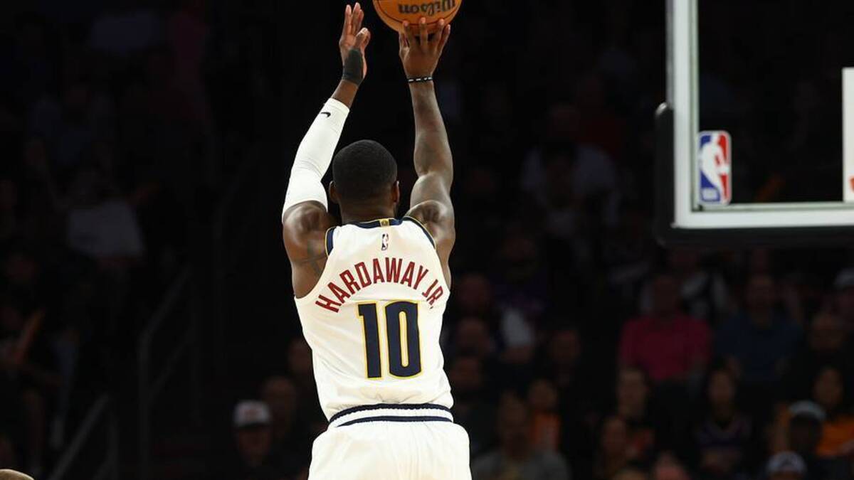  Mar 24, 2026; Phoenix, Arizona, USA; Denver Nuggets guard Tim Hardaway Jr. (10) against the Phoenix Suns at Mortgage Matchup Center. Mandatory Credit: Mark J. Rebilas-Imagn Images | IMAGN IMAGES via Reuters Connect 