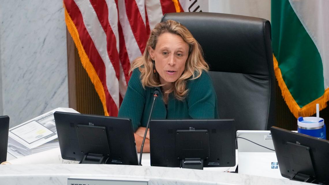 San Diego County Supervisor Terra Lawson-Remer discussed her proposal to overhaul the county charter with other supervisors after listening to public comment on it at their meeting on Tuesday, April 21, 2026, in San Diego.  (Nelvin C. Cepeda / The San Diego Union-Tribune)