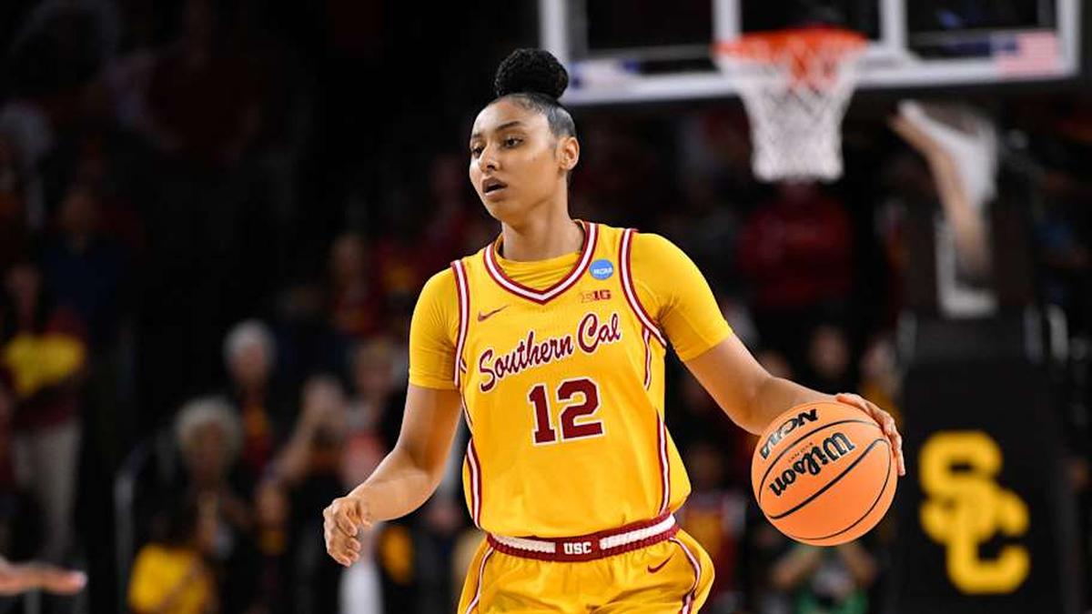  Mar 24, 2025; Los Angeles, California, USA; USC Trojans guard JuJu Watkins (12) during an NCAA Tournament second round game against the Mississippi State Bulldogs at Galen Center. Mandatory Credit: Robert Hanashiro-Imagn Images | Robert Hanashiro-Imagn Images 