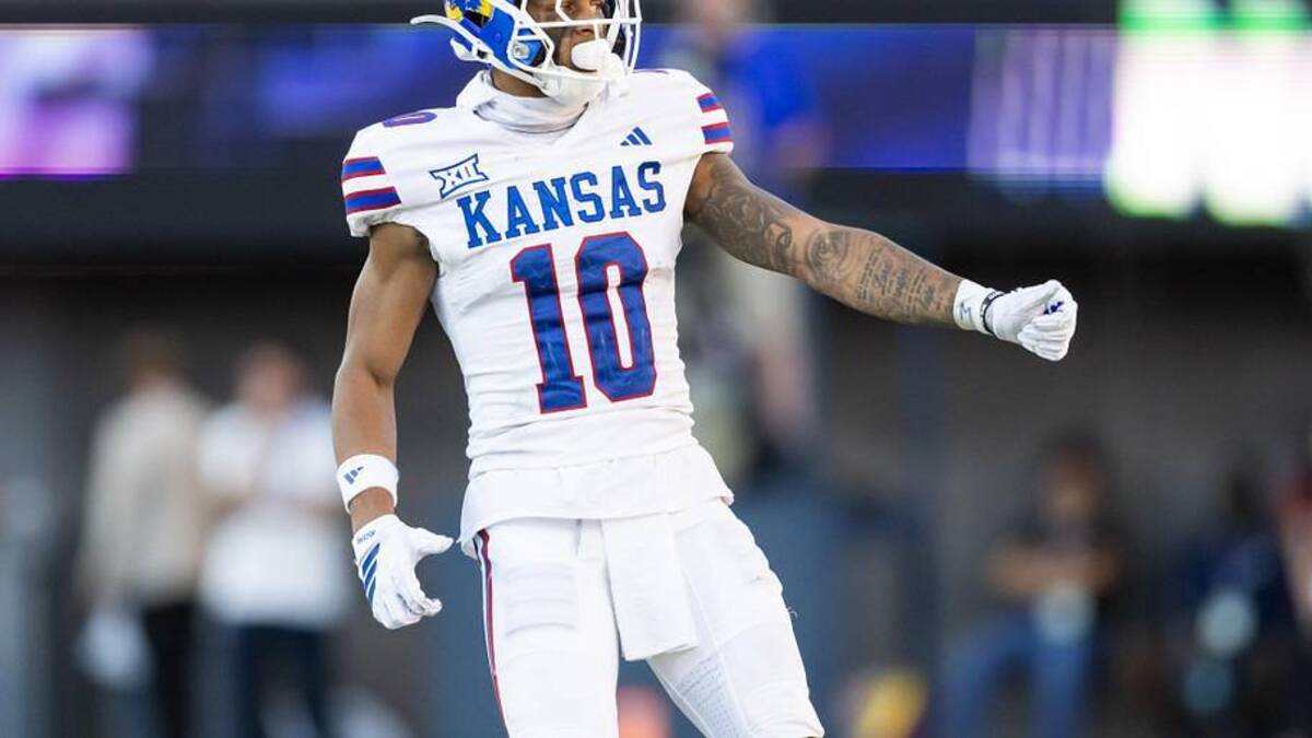  Nov 8, 2025; Tucson, Arizona, USA; Kansas Jayhawks wide receiver Levi Wentz (10) against the Arizona Wildcats at Arizona Stadium. Mandatory Credit: Mark J. Rebilas-Imagn Images | Mark J. Rebilas-Imagn Images 