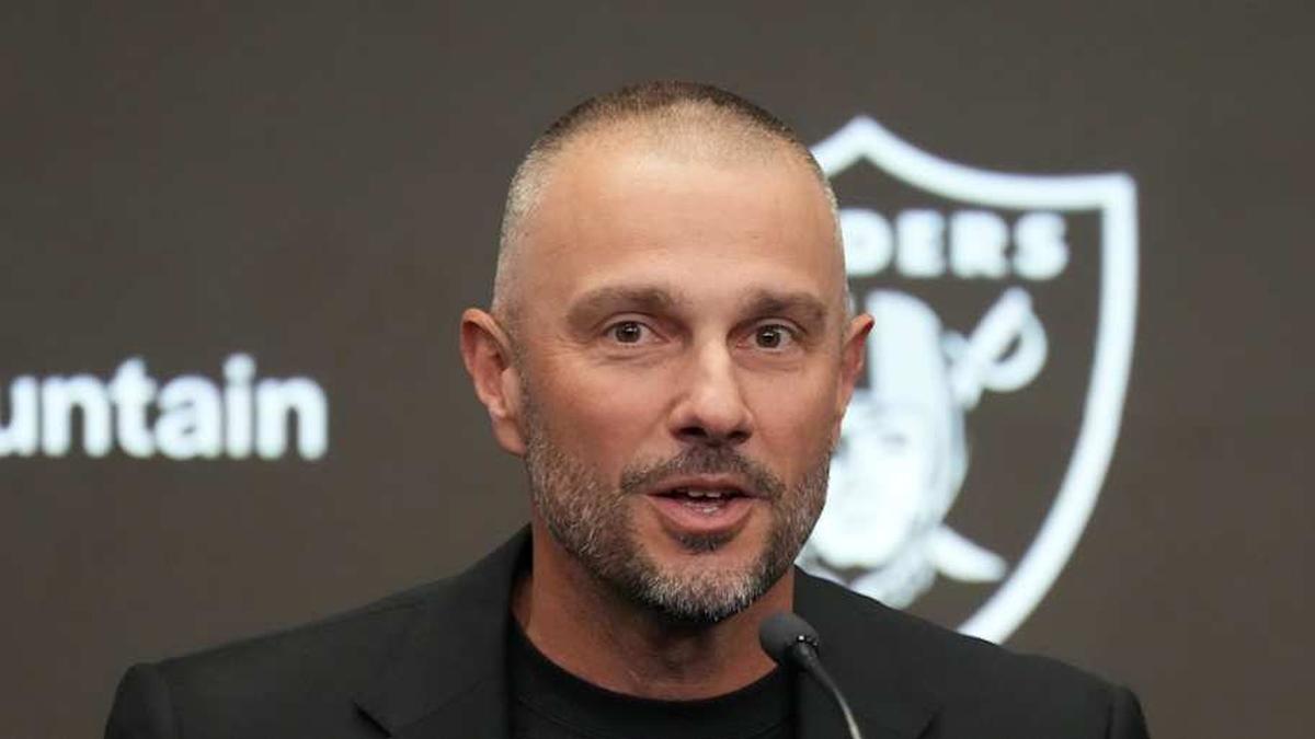  Feb 10, 2026; Henderson, NV, USA; Las Vegas Raiders general manager John Spytek at press conference at Intermountain Health Performance Center. Mandatory Credit: Kirby Lee-Imagn Images | Kirby Lee-Imagn Images 