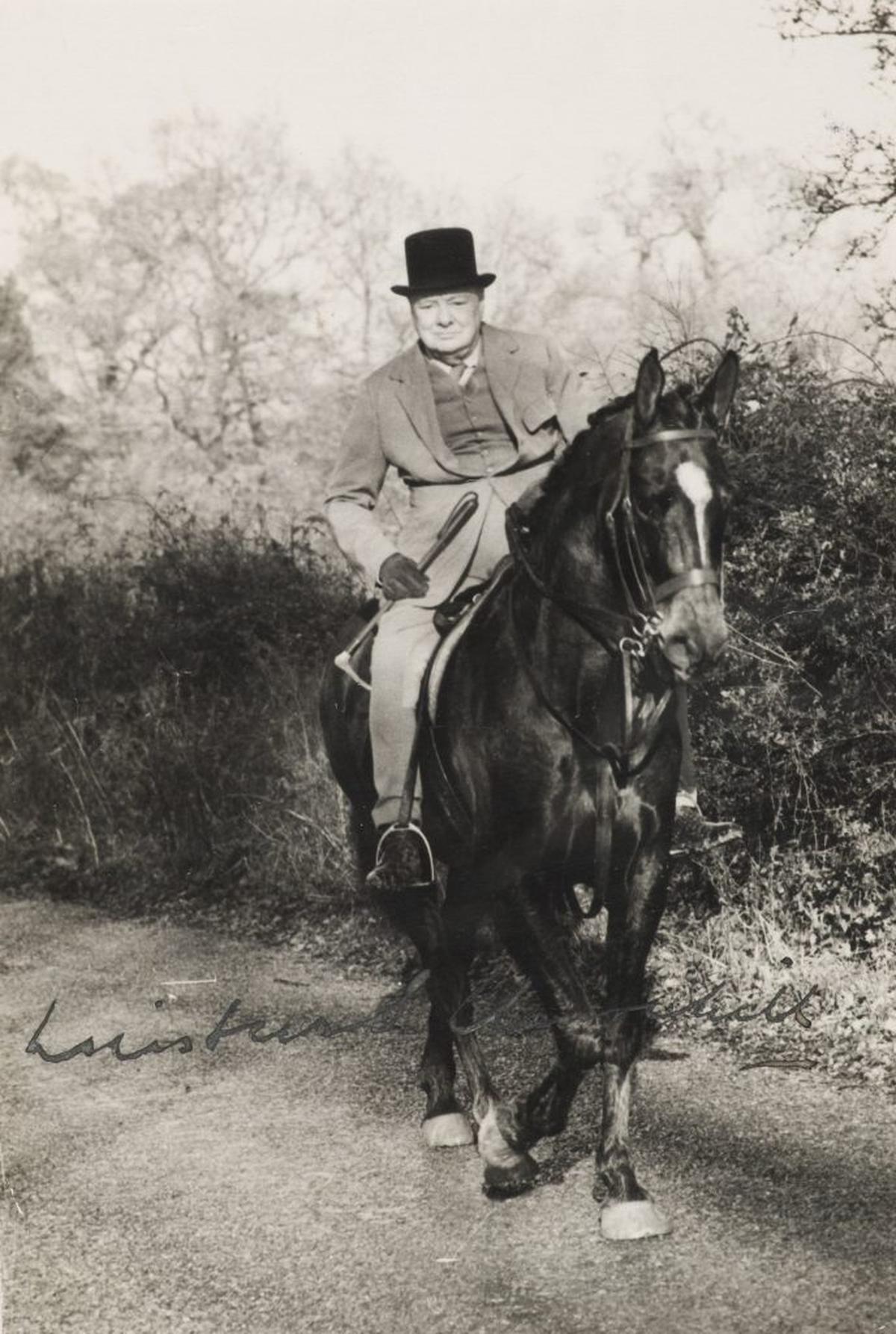  Sir Winston Churchill (1874-1965) riding a horse. (Dominic Winter Auctioneers via SWNS) 