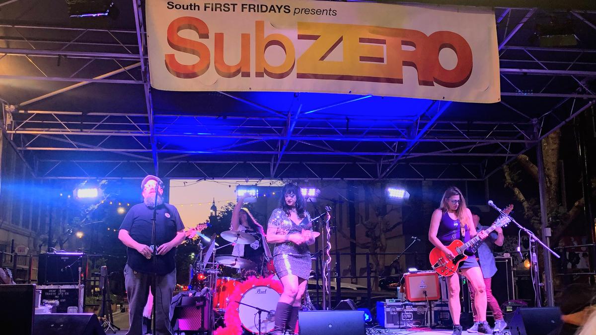 Emcee "Mighty" Mike McGee introduces the Hyperdrive Kittens as they take the stage at the SubZERO festival on June 2, 2023. The 2026 edition of the DIY tech-art-music mashup takes place June 5-6, 2026. (Sal Pizarro/Bay Area News Group)