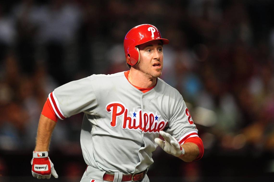  Philadelphia Phillies second baseman Chase Utley against the Arizona Diamondbacks at Chase Field. Mark J. Rebilas-USA TODAY Sports via Imagn Images