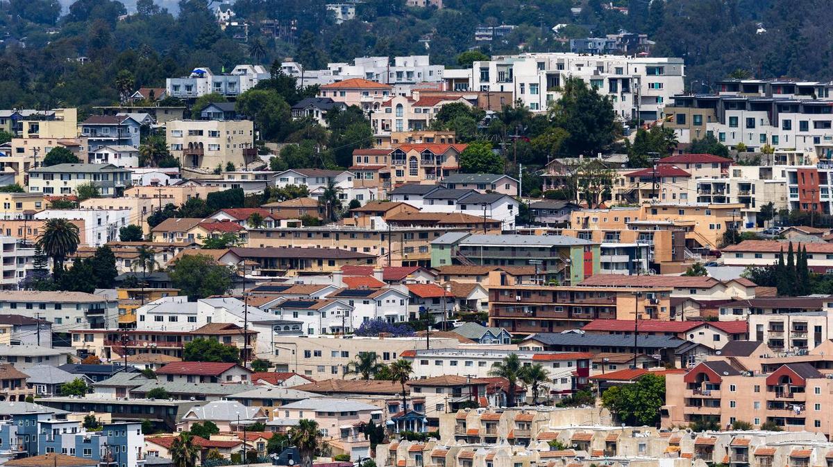 Los Angeles, CA - April 09: An aerial view of homes and apartments in Los Angeles Thursday, April 9, 2026. (Allen J. Schaben / Los Angeles Times)