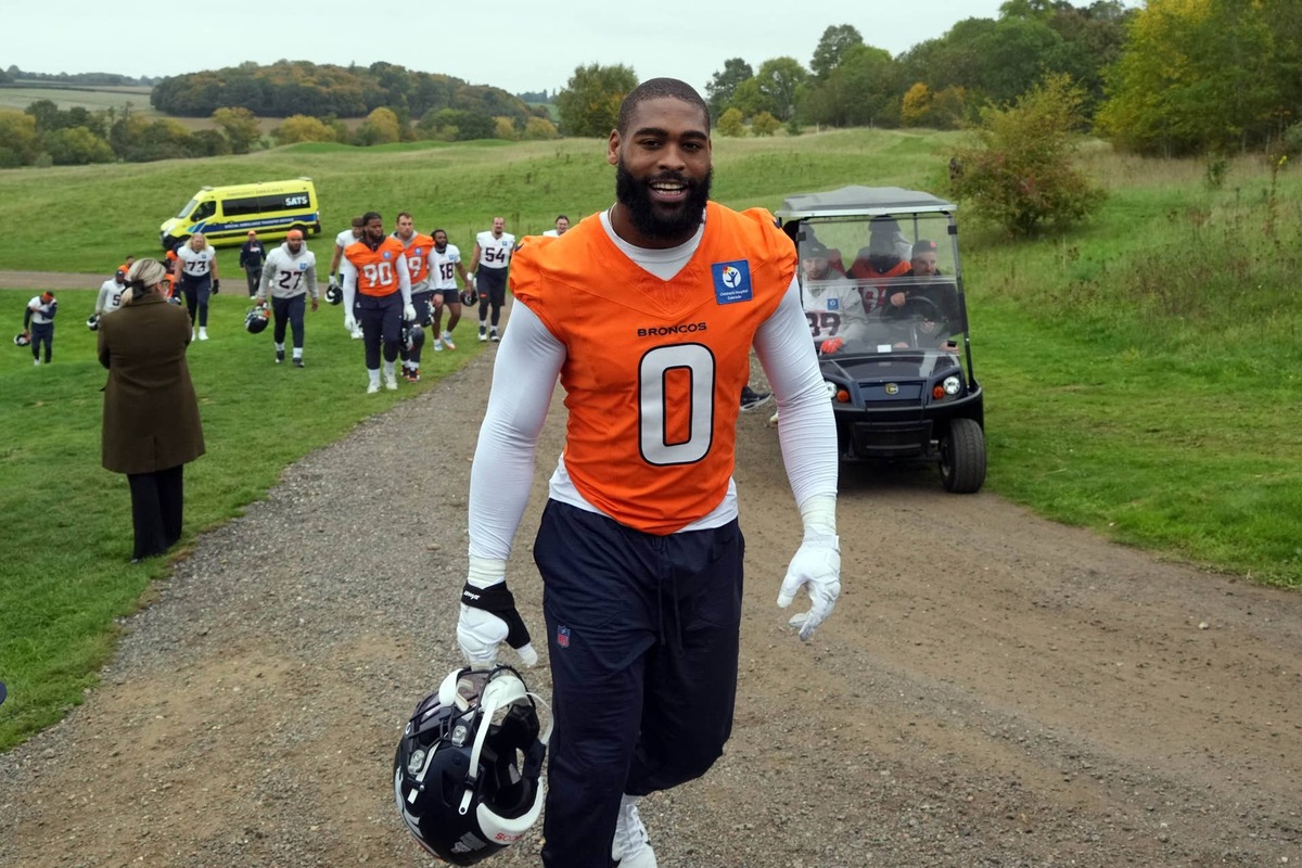  Denver Broncos linebacker Jonathon Cooper walks off the field after practice at the Hanbury Manor. IMAGN IMAGES via Reuters Connect
