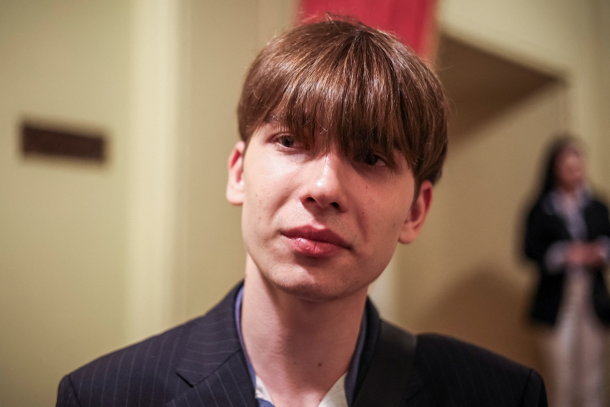 Maksym, 16, one of the children abducted by Russia who was later rescued by his mother and returned to Ukraine, appears at the premiere of the contemporary opera "Mothers of Kherson", which tells the story based on his and other Ukrainian families’ experiences, co-commissioned by Metropolitan Opera in New York and the Polish National Opera in Warsaw, amid Russia’s attack on Ukraine, at the Taras Shevchenko National Opera and Ballet Theatre in Kyiv, Ukraine, June 4, 2026. REUTERS/Alina Smutko