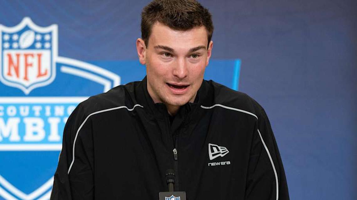  Feb 27, 2026; Indianapolis, IN, USA; Indiana quarterback Fernando Mendoza (QB11) speaks to members of the media during the NFL Combine at the Indiana Convention Center. Mandatory Credit: Jacob Musselman-Imagn Images | Jacob Musselman-Imagn Images 
