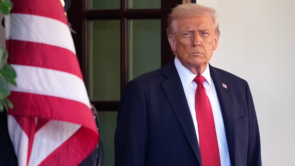 U.S. President Donald Trump waits for the arrival of Prime Minister of Australia Anthony Albanese at the White House on October 20, 2025 in Washington, DC.
