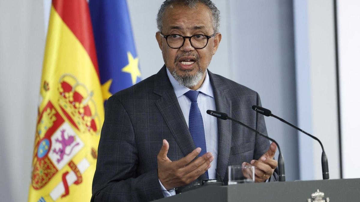 World Health Organization (WHO) Director-General Tedros Adhanom Ghebreyesus briefs the press on the recent hantavirus outbreak linked to the MV Hondius cruise ship during a joint press conference with the Spanish prime minister at Moncloa Palace in Madrid, Spain, on Tuesday.