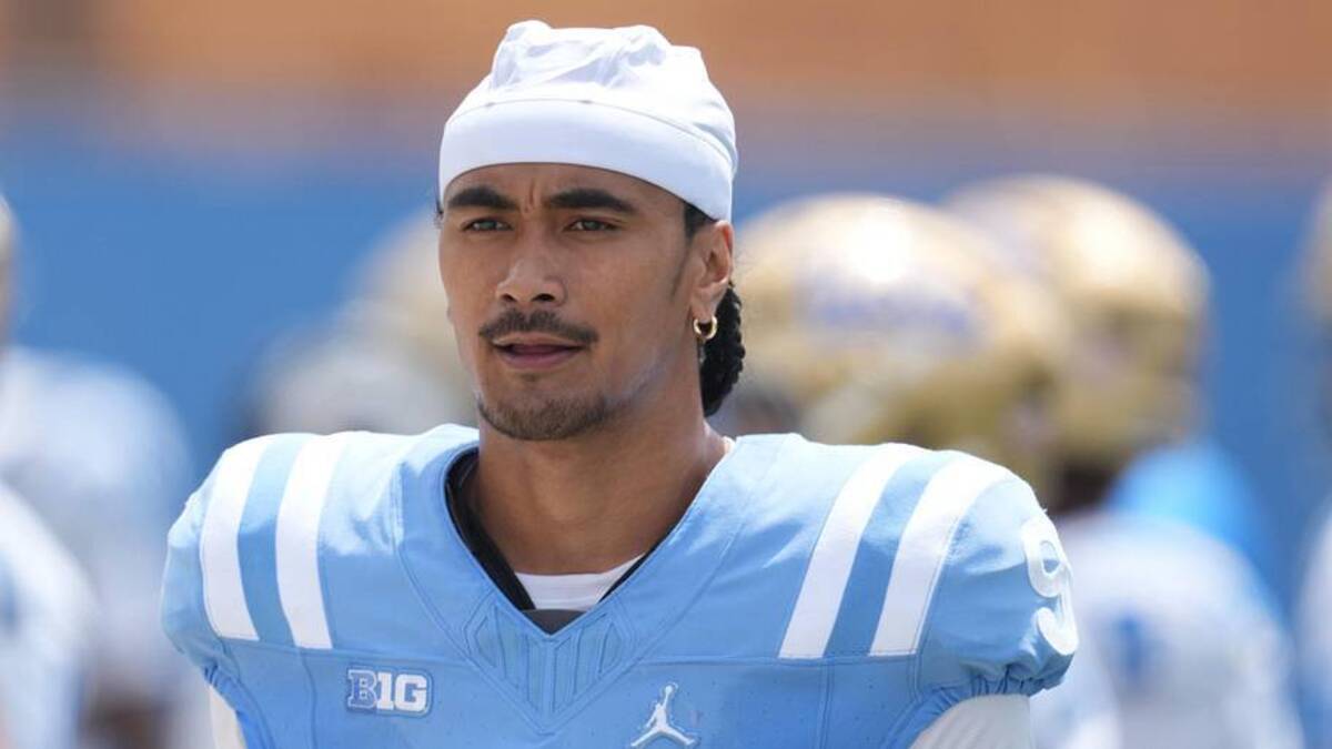  May 2, 2026; Pasadena, CA, USA; UCLA Bruins quarterback Nico Iamaleava (9) reacts during the spring game at Rose Bowl. Mandatory Credit: Kirby Lee-Imagn Images | Kirby Lee-Imagn Images 