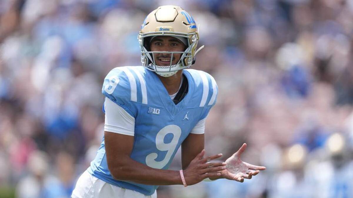  May 2, 2026; Pasadena, CA, USA; UCLA Bruins quarterback Nico Iamaleava (9) during the spring game at Rose Bowl. Mandatory Credit: Kirby Lee-Imagn Images | Kirby Lee-Imagn Images 