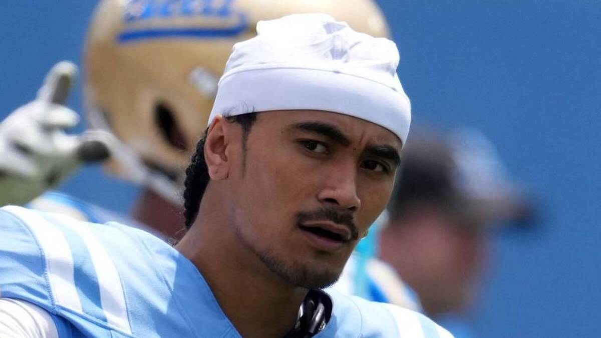  May 2, 2026; Pasadena, CA, USA; UCLA Bruins quarterback Nico Iamaleava (9) reacts during the spring game at Rose Bowl. Mandatory Credit: Kirby Lee-Imagn Images | Kirby Lee-Imagn Images 