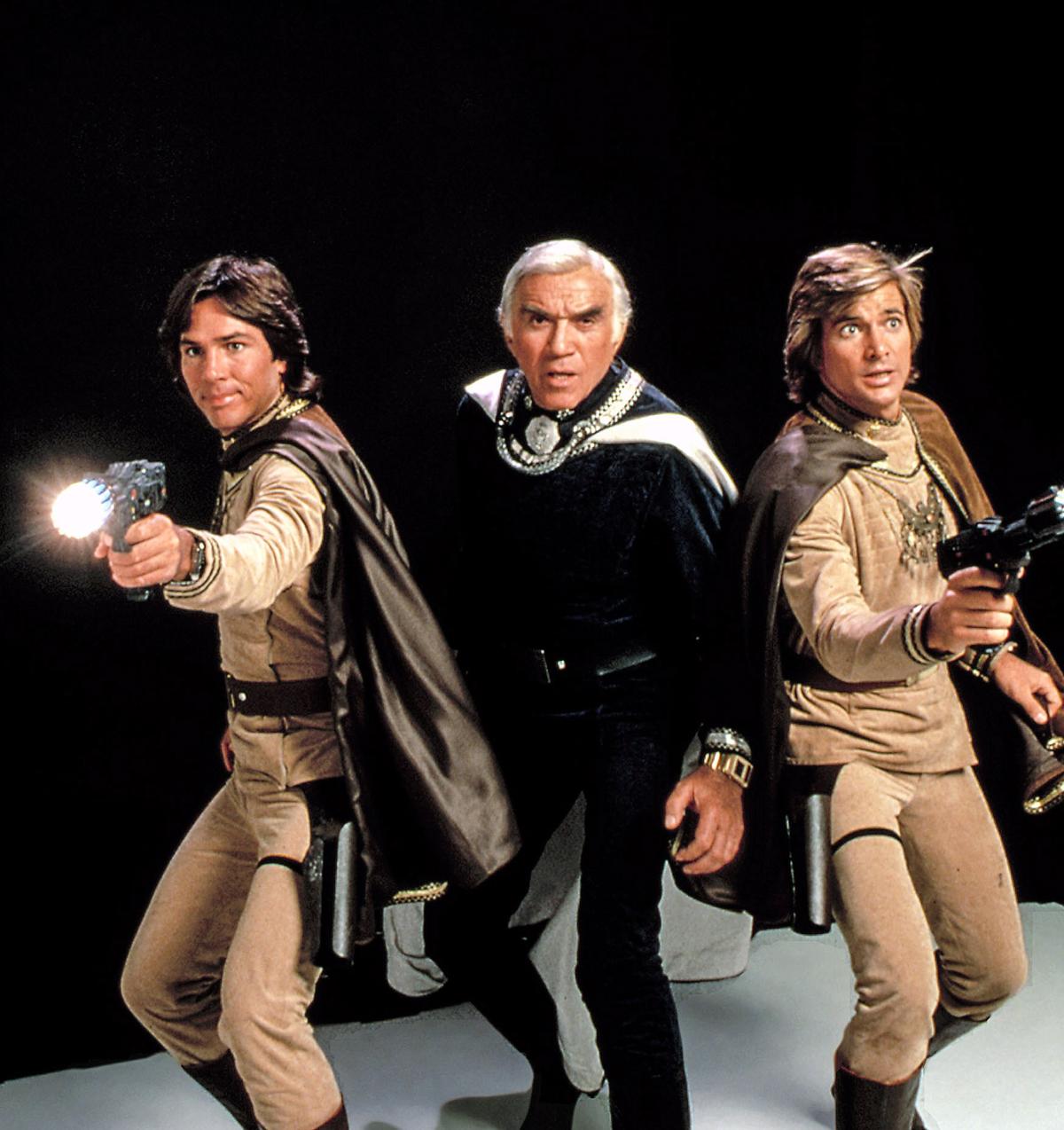‘Battlestar Galactica’, Richard Hatch, Lorne Greene, Dirk Benedict, 1978 – 1979.(c) Universal Television/ Courtesy: Everett Collection