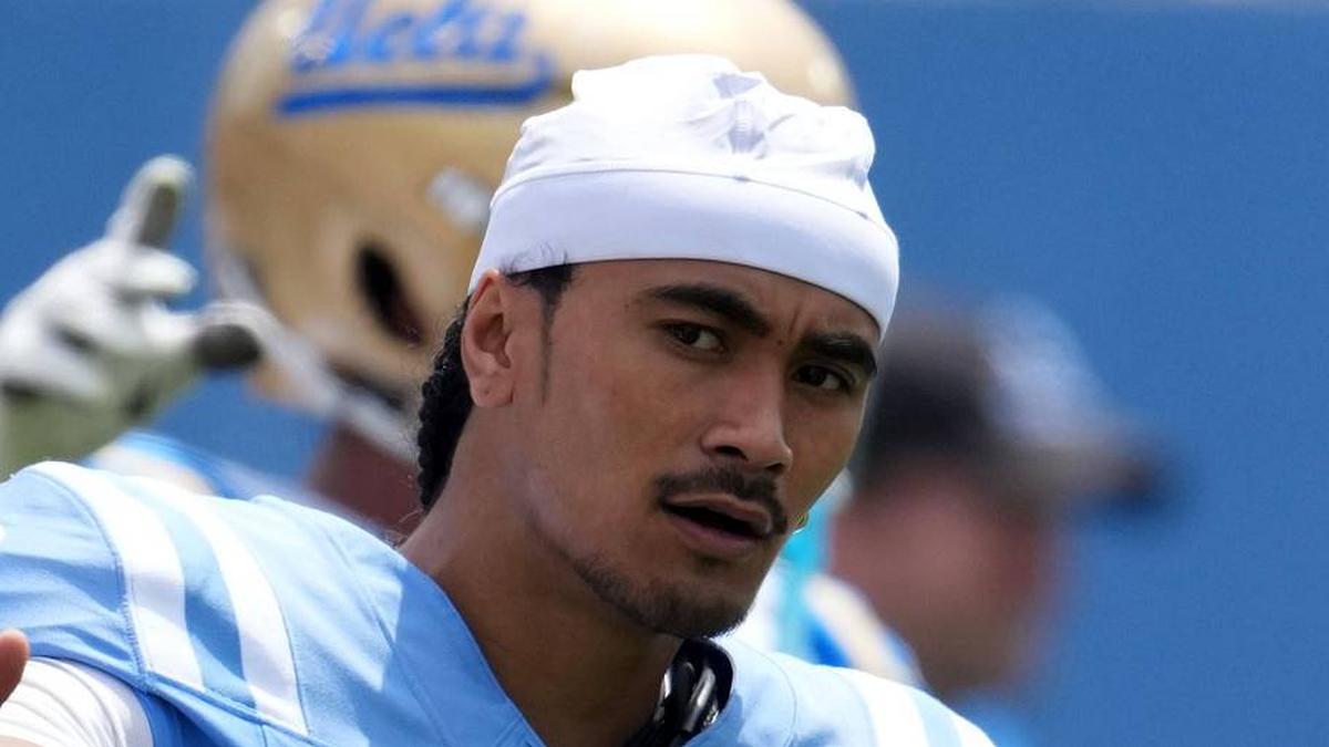 May 2, 2026; Pasadena, CA, USA; UCLA Bruins quarterback Nico Iamaleava (9) reacts during the spring game at Rose Bowl. Mandatory Credit: Kirby Lee-Imagn Images | Kirby Lee-Imagn Images 