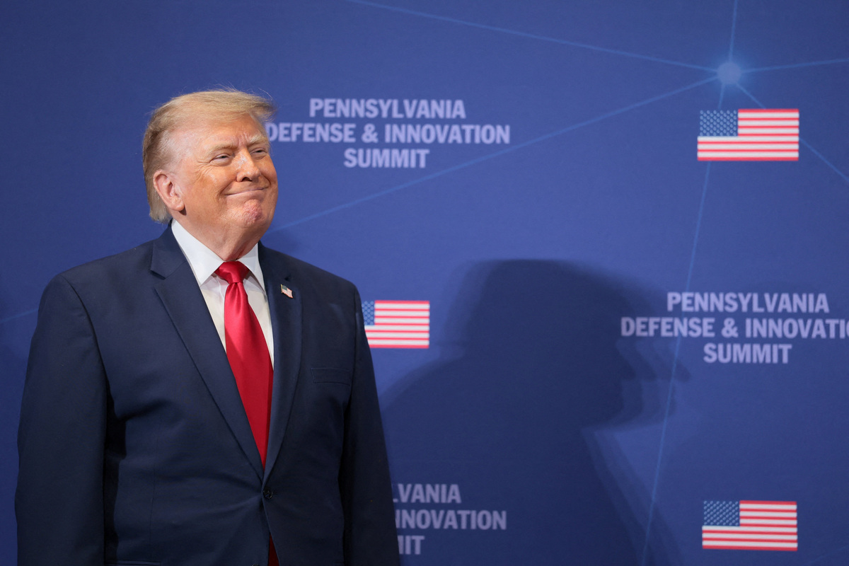 U.S. President Donald Trump reacts at the Pennsylvania Defense and Innovation Summit at the United States Army War College in Carlisle, Pennsylvania, U.S., July 15, 2026. REUTERS/Kylie Cooper