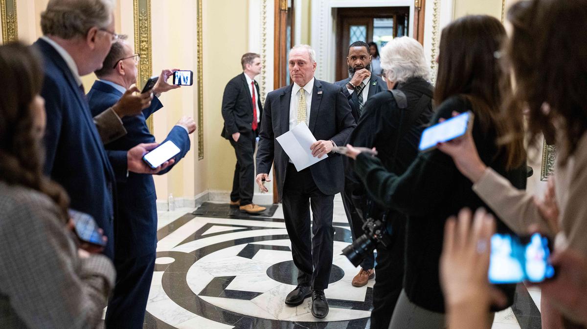 House Majority Leader Steve Scalise, R-La., leaves the House chamber after a debate guidelines rule was adopted on Foreign Intelligence Surveillance Act, the farm bill and ICE funding on Wednesday. The House passed a renewal of FISA, a day before its statutory authority expires, but the Senate appears unlikely to pass that version of it.