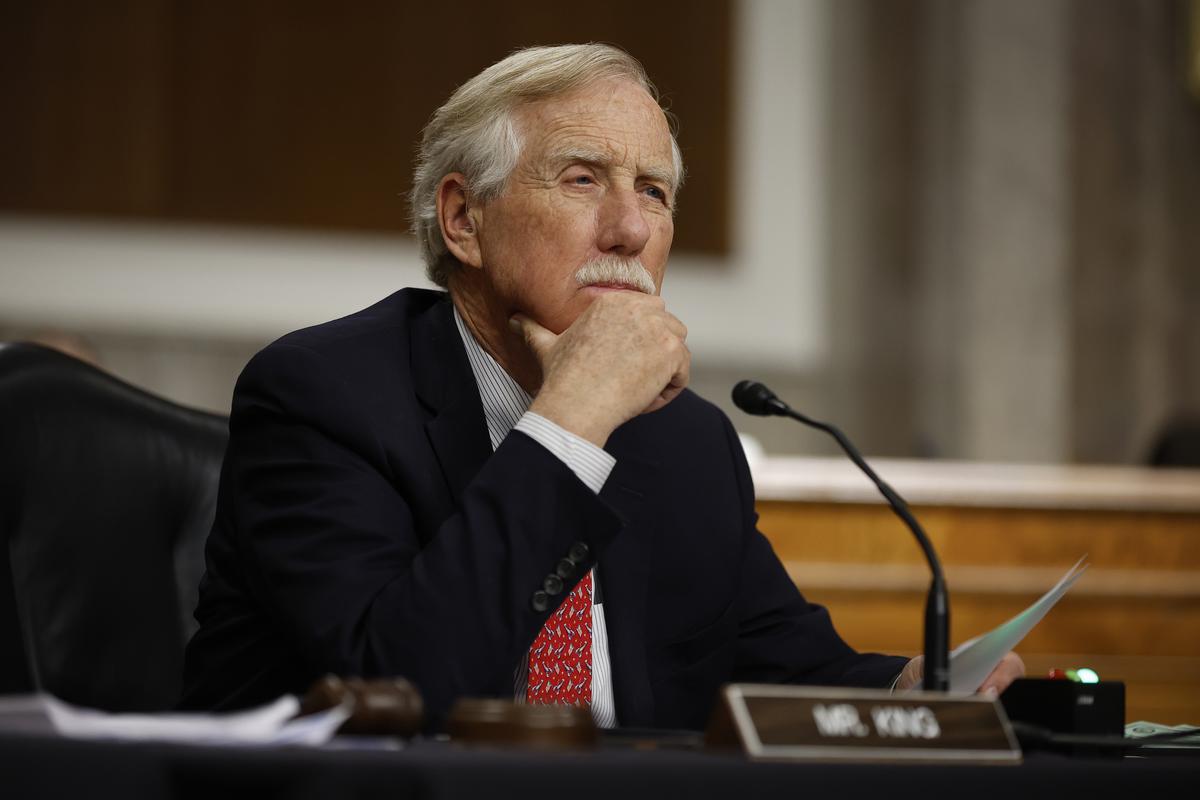  Senator Angus King attends a Senate Armed Services Committee hearing on Capitol Hill on April 27, 2022. 