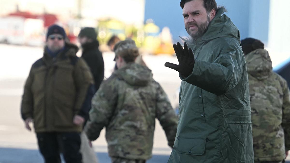 Vice President JD Vance arrives at the U.S. military’s Pituffik Space Base in Greenland on March 28, 2025.