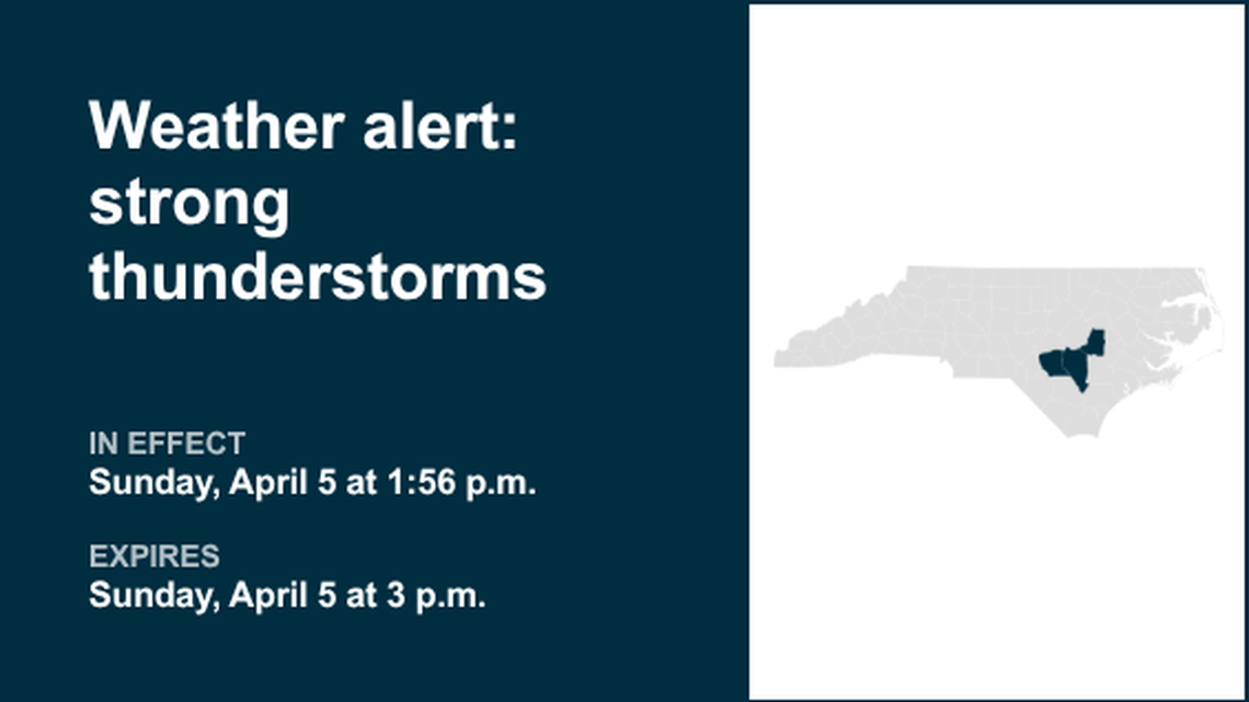 UPDATE: Weather alert for Eastern North Carolina Sunday afternoon, says the NWS 
