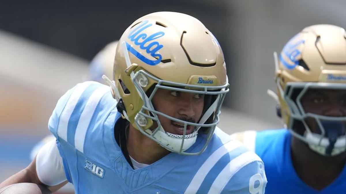  May 2, 2026; Pasadena, CA, USA; UCLA Bruins quarterback Nico Iamaleava (9) carries the ball during the spring game at Rose Bowl. Mandatory Credit: Kirby Lee-Imagn Images | Kirby Lee-Imagn Images 