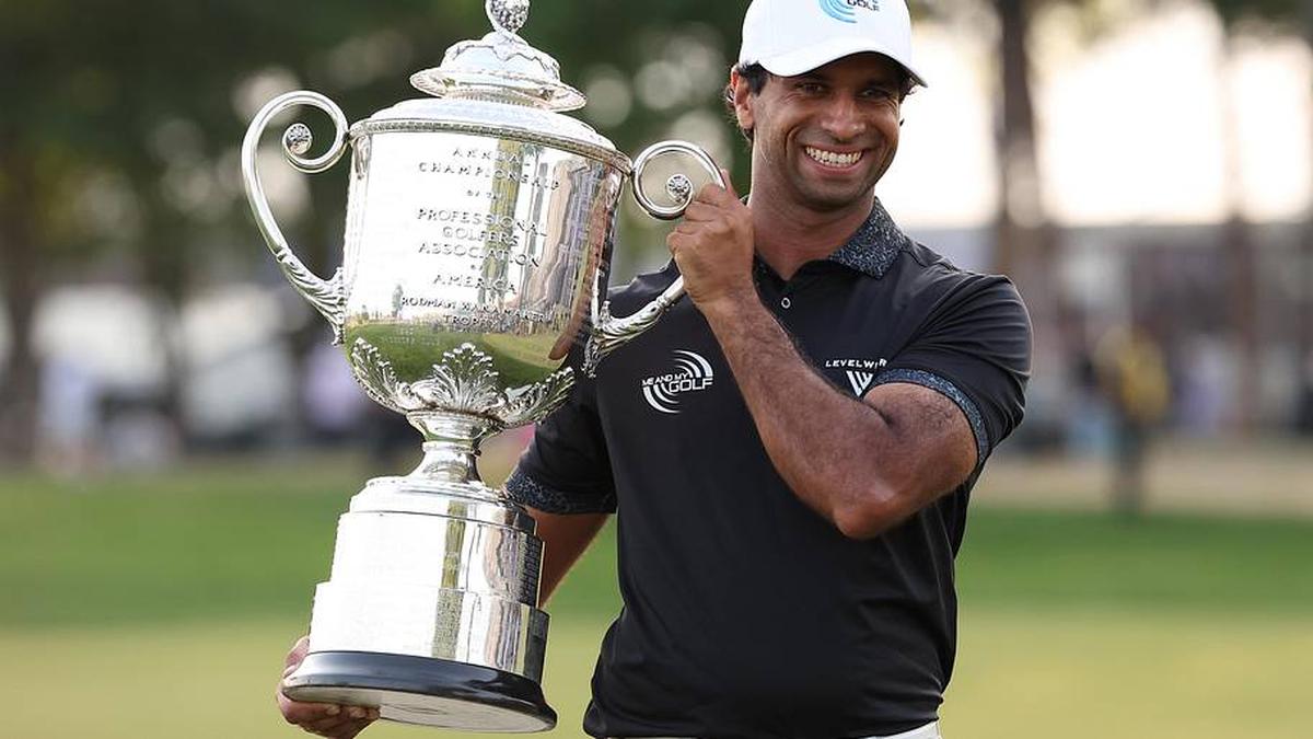  Aaron Rai etched his name on the Wanamaker Trophy with an excellent final round at Aronimink. | Bill Streicher-Imagn Images 