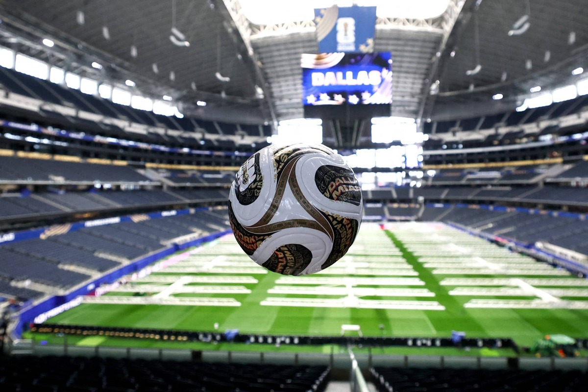  A view of the Trionda Final ball on display at the Dallas Stadium in Arlington on July 12, 2026, ahead of the 2026 World Cup football tournament semi-final match between France and Spain on July 14. (Photo by FRANCK FIFE / AFP via Getty Images) Photo by FRANCK FIFE / AFP via Getty Images