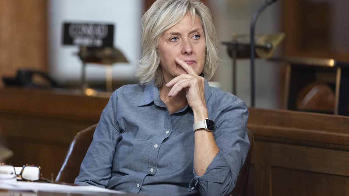 Lynne Walz Nebraska Governor race. Lynne Walz, a former Nebraska state senator, listens to a speech on the legislative floor of the Nebraska State Capittol in Lincoln on August 8, 2024.