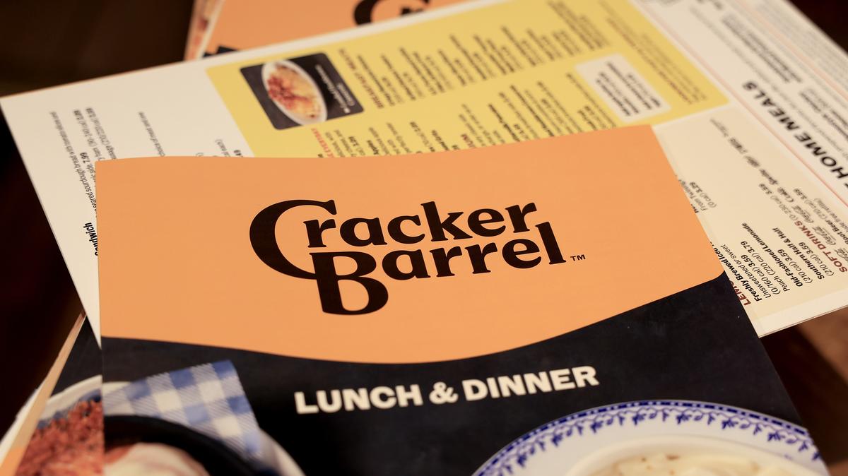 The new Cracker Barrel logo is seen on a menu inside the restaurant on Thursday in Pembroke Pines, Florida. The restaurant unveiled a new logo earlier this week as part of a larger brand refresh.