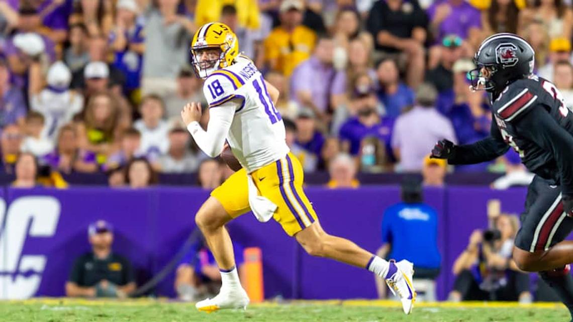  Garrett Nussmeier could hear his name called on Day 3 of the 2026 NFL Draft. | SCOTT CLAUSE / USATODAY Network / USA TODAY NETWORK via Imagn Images 