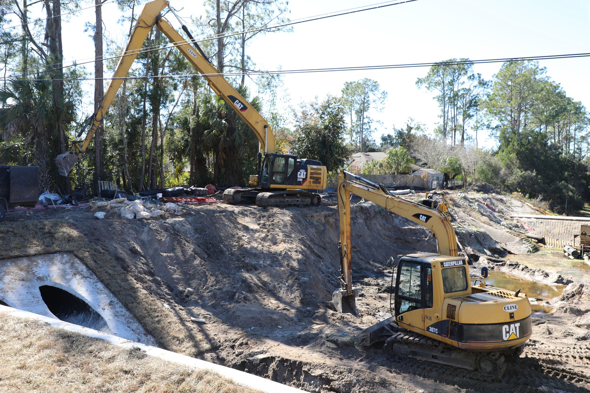 Work to replace the P-1 weir is underway in Palm Coast, January 2026.